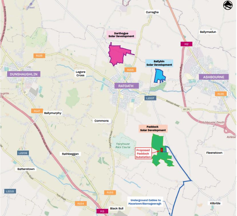 Map of substation and three solar developments